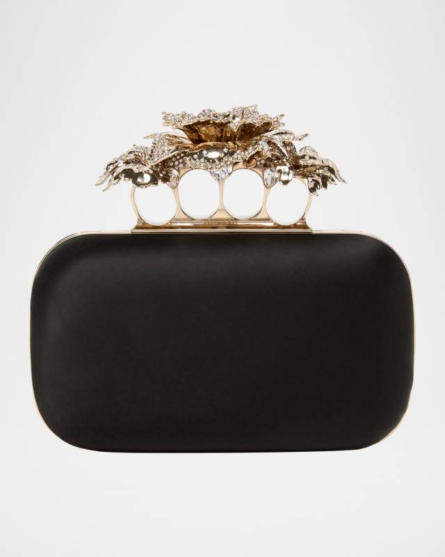 Carnation Crystal-Encrusted Silk Satin Clutch Bag